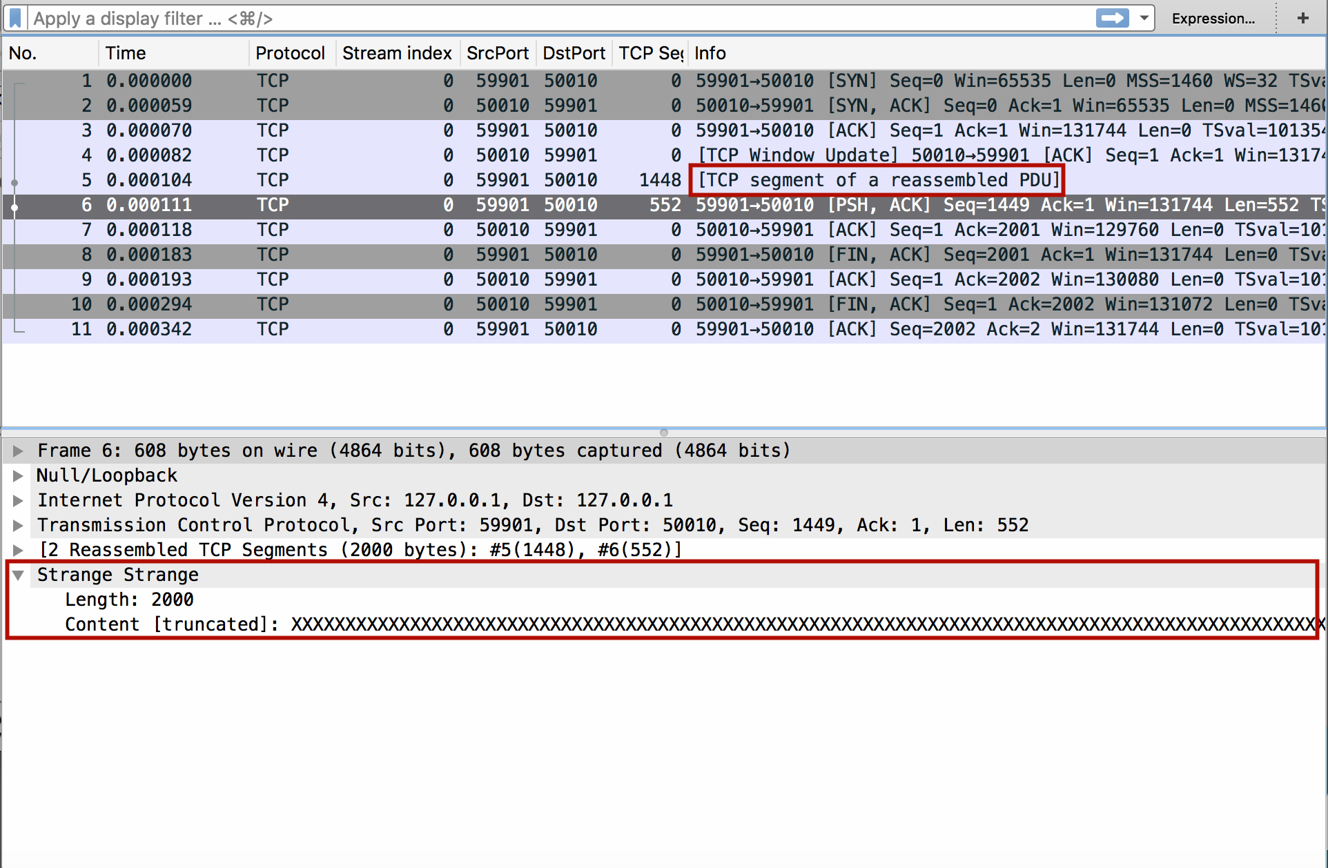 A Wireshark dissector with reassembled data